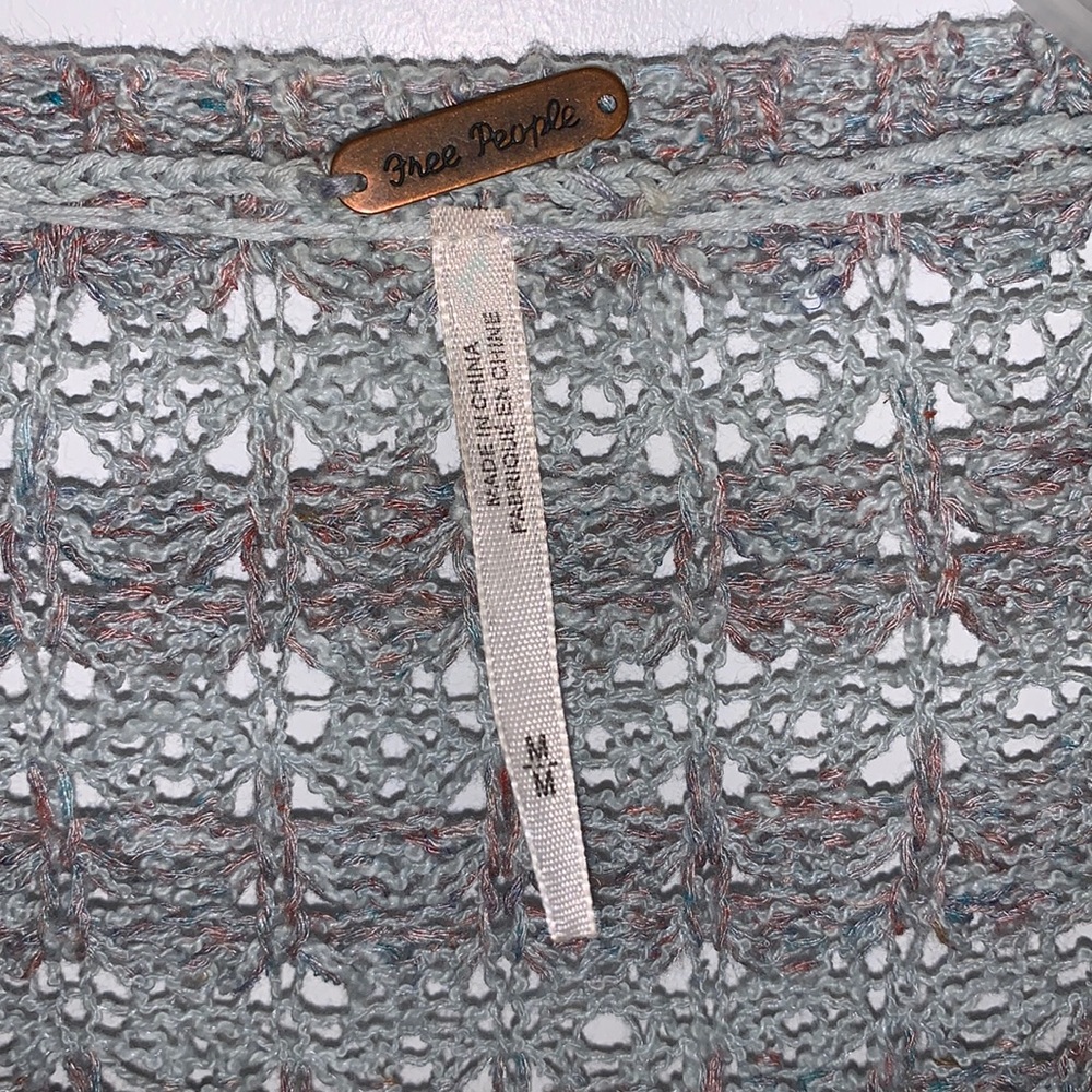 Free People Open Front Light Knit Cardigan Pockets Women’s M Marble Blue Boho - Picture 2 of 10